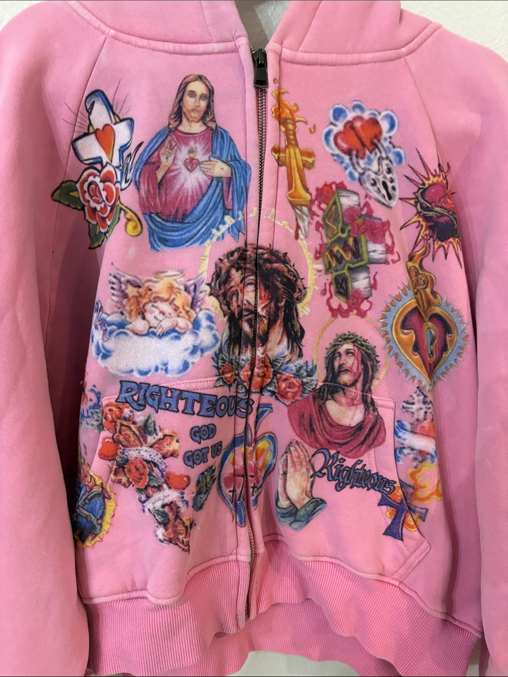 Righteous Pink zipper hooded sweatshirt - Picture 2 of 9